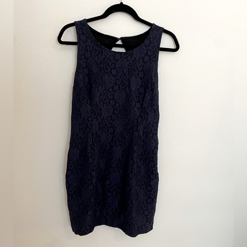 Jennifer Lopez Blue Lace Keyhole Back Dress